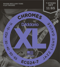 Load image into Gallery viewer, D&#39;addario Chromes Flat Wound, 7-String, Jazz Light, 11-65 Electric Guitar Strings - ECG24-7