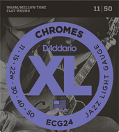 D'addario Chromes Flat Wound, Jazz Light, 11-50 Electric Guitar Strings - ECG24