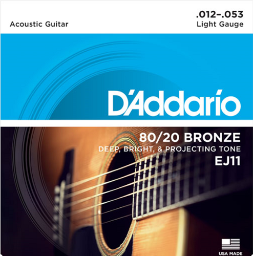 D'Addario 80/20 Bronze, Light, 12-53 Acoustic Guitar Strings - EJ11