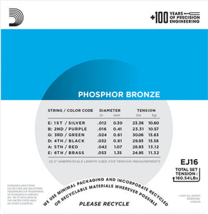 D'addario Phosphor Bronze, Light, 12-53 Acoustic Guitar Strings (10-Sets) EJ16-10P