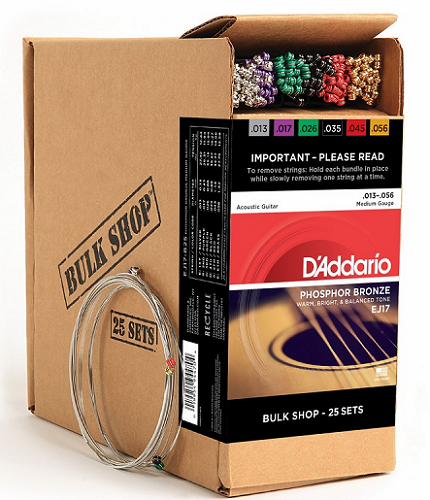 D'addario Phosphor Bronze, Medium, 13-56 Acoustic Guitar Strings (25-Sets) EJ17-B25