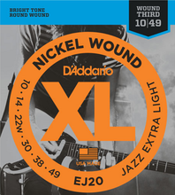 Load image into Gallery viewer, D&#39;addario Nickel Wound, Jazz Extra Light, 10-49 Electric Guitar Guitar Strings EJ20