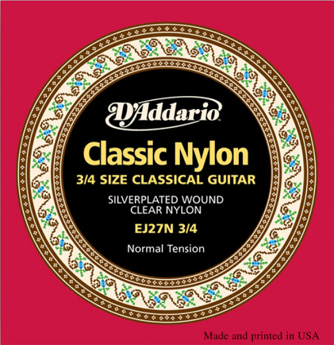 D'addario Student Nylon FRACTION, 3/4 Scale, Normal Tension Classical Guitar Strings