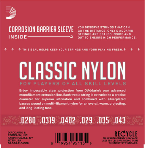 D'Addario Student Nylon. Normal Tension Classical Guitar Strings EJ27N