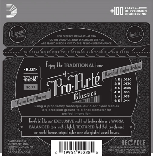 D'addario Pro-Arte Rectified TrebleS, Hard Tension Classical Guitar Strings