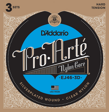 D'Addario Pro-Arte Nylon, Hard Tension Classical Guitar Strings (3-Sets) EJ46-3D