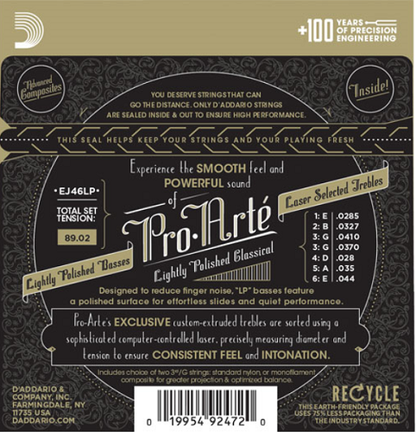 D'Addario Pro-Arte Lightly Polished Composite, Hard Tension Classical Guitar Strings - EJ46LP