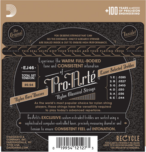 D'Addario Pro-Arte Nylon, Hard Tension Classical Guitar Strings (3-Sets) EJ46-3D