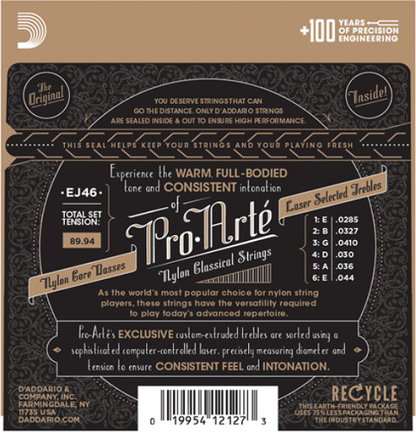 D'addario Pro-Arte Nylon, Hard Tension Classical Guitar Strings - EJ46