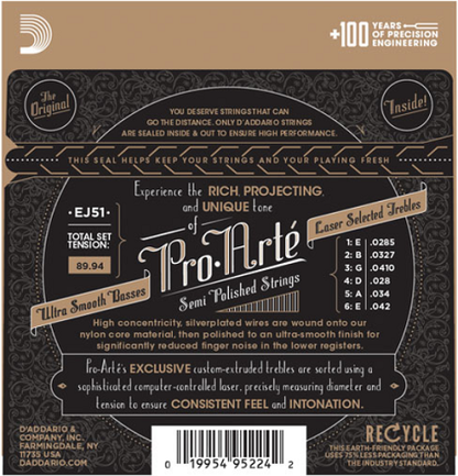 D'addario Pro-Arte with Polished Basses, Hard Tension Classical Guitar Strings