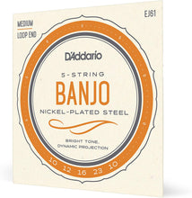 Load image into Gallery viewer, D&#39;Addario EJ61 5-String Banjo Strings, Nickel, Medium 10-23 - EJ61