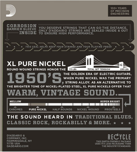 D'addario XL Pure NICKEL, BLUES/JAZZ, 11-48 Electric Guitar Strings