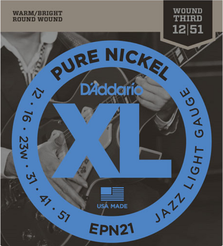 D'addario Pure NICKEL, Jazz Medium, 13-56 Electric Guitar Strings EPN21