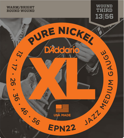 D'addario Pure NICKEL, Jazz Medium, 13-56 Electric Guitar Strings