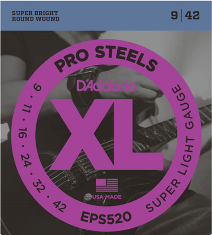 D'Addario PRO STEELS, Super Light, 9-42 Electric Guitar Strings EPS520