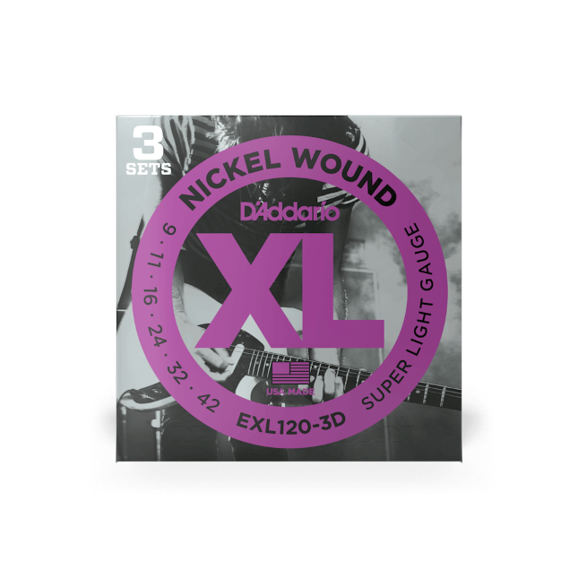 D'Addario Nickel Wound, Super Light, 9-42 Electric Guitar Strings (3 Sets) EXL120-3D