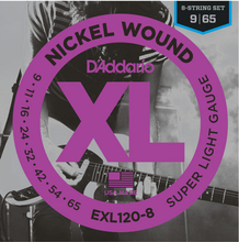 Load image into Gallery viewer, D&#39;Addario Nickel Wound, 8-String, Super Light, 9-65 Electric Guitar Strings - EXL120-8