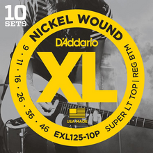 Load image into Gallery viewer, D&#39;Addario Nickel Wound, Super Light Top, Regular Bottom, 9-46 Electric Guitar Strings (10 Sets) EXL125-10P