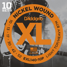 Load image into Gallery viewer, D&#39;Addario Nickel Wound, Light Top/Heavy Bottom, 10-52 Electric Guitar Strings (10 Sets) EXL140-10P