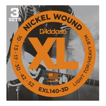 Load image into Gallery viewer, D&#39;Addario Nickel Wound, Light Top/Heavy Bottom, 10-52 Electric Guitar Strings (3 Sets) EXL140-3D