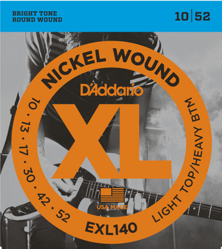 D'Addario Nickel Wound, Light Top/Heavy Bottom, 10-52 Electric Guitar Strings - EXL140