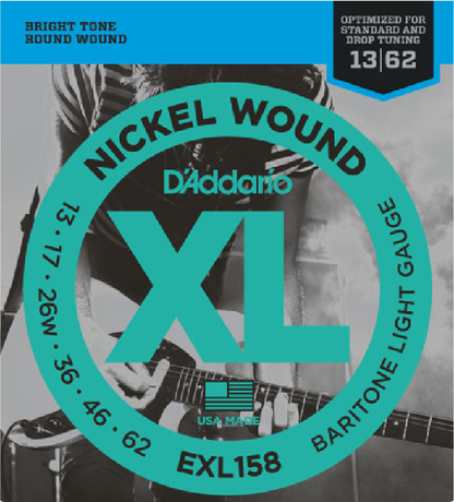 D'addario Nickel Wound, Baritone Light, 13-62 Electric Guitar Strings