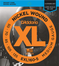 Load image into Gallery viewer, D&#39;addario Nickel Wound 5-String, Medium, Long Scale, 50-135 Bass Guitar Strings