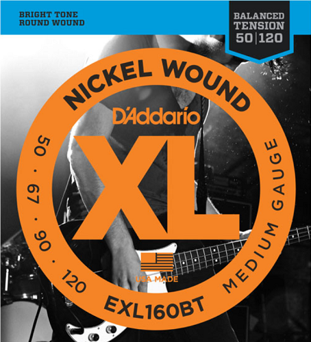 D'addario Nickel Wound, Balanced Tension Medium, 50-120 Bass Guitar Strings EXL160BT