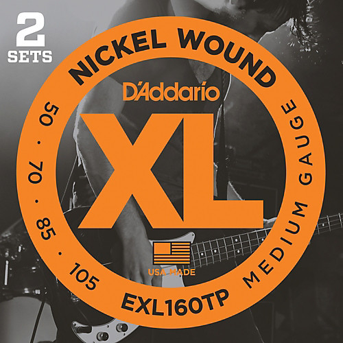 D'Addario Nickel Wound, Medium, Long Scale, 50-105 Bass Guitar Strings - EXL160TP 2-PACK