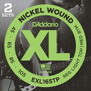 D'addario Nickel Wound, Custom Light, Long Scale, 45-105 Bass Guitar Strings - EXL165TP 2-PACK