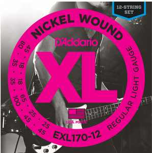 D'Addario Nickel Wound 12-String, Light, 18-45 Bass Guitar Strings EXL170-12