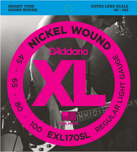 D'addario Nickel Wound, Light, Super Long Scale, 45-100 Bass Guitar Strings EXL170SL