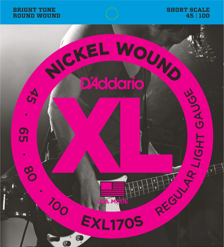 D'addario Nickel Wound, Light, Short Scale, 45-100 Bass Guitar Strings EXL170S