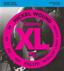 D'addario Nickel Wound, Light, Long Scale, 45-100 Bass Guitar Strings EXL170