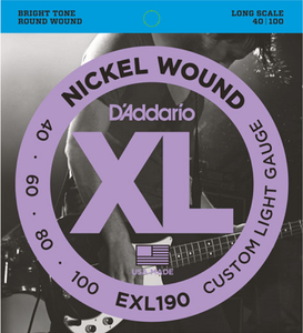D'addario Nickel Wound Bass, Custom Light, 40-100, Long Scale Bass Guitar Strings