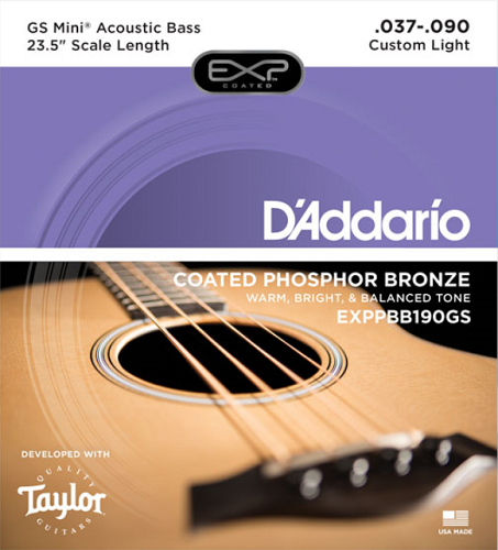 D'addario Coated Phosphor Bronze, Taylor GS Mini Scale, 37-90 Acoustic Bass Guitar Strings