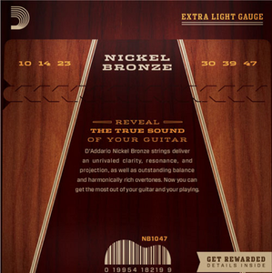 D'addario Nickel Bronze, Extra Light, 10-47 Acoustic Guitar Strings