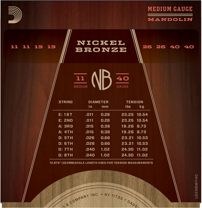 D'addario Nickel Bronze, Medium, 11-40 Mandolin Strings