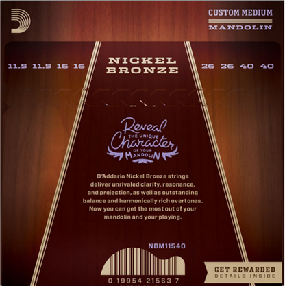 D'addario Nickel Bronze, Custom Medium, 11.5-40 Mandolin Strings