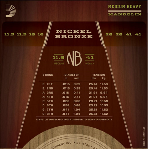 D'addario Nickel Bronze, Medium-Heavy, 11.5-41 Mandolin Strings