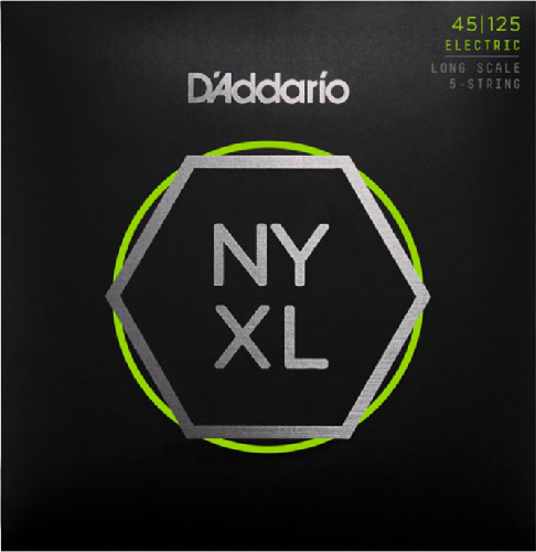 D'addario Long Scale, Light Top/Medium Bottom, 5-String, 45-125 Bass Guitar Strings