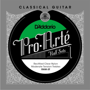 D'addario Pro-Arte Rectified Clear Nylon Treble, Moderate Tension Half Set Classical Guitar Strings