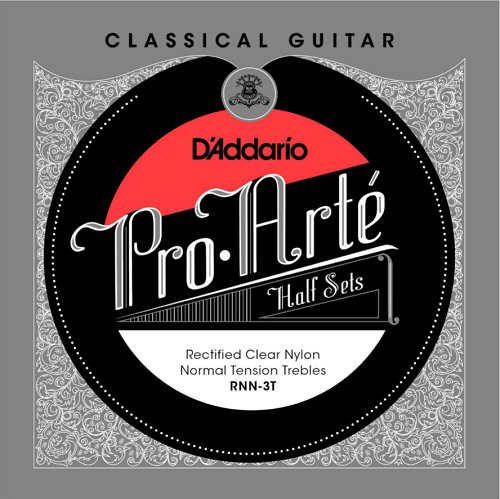 D'addario Pro-Arte Rectified Clear Nylon Treble, Normal Tension Half Set Classical Guitar Strings