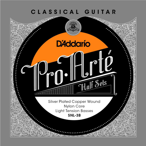 D'addario Pro-Arte Nylon Core, Silver Plated Copper Bass, Copper Light Tension Half Set Classical Guitar Strings