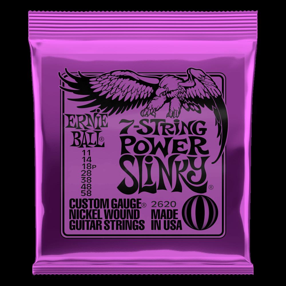 Ernie Ball Power Slinky 7-String Nickel Wound Electric Guitar Strings - 11-58 Gauge - 2620