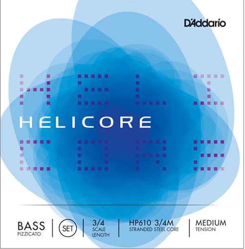 D'addario Helicore Pizzicato Bass String SET, 3/4 Scale, Medium Tension