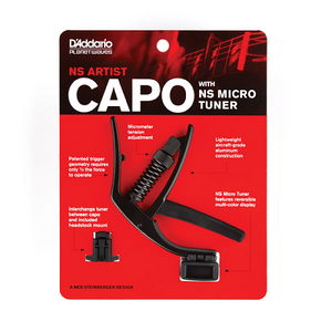 D'addario Planet Waves NS Artist Capo for Electric and Acoustic Guitar with NS Micro Headstock Tuner