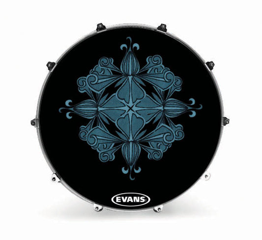 Evans Fabrics Bass Drum Head - Blue Flower