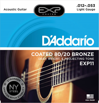 D'addario Coated 80/20 Bronze, Light, 12-53 Acoustic Guitar Strings - 25-PACK