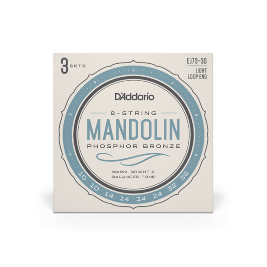 D'Addario EJ73 Mandolin Strings, Phosphor Bronze Light 10-38, 3 Sets EJ73-3D